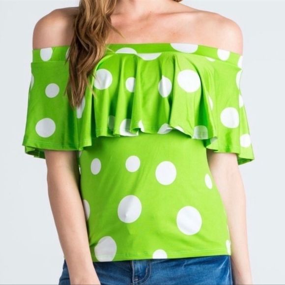 Bright Lime Polka Dot TOP - Picture 1 of 3